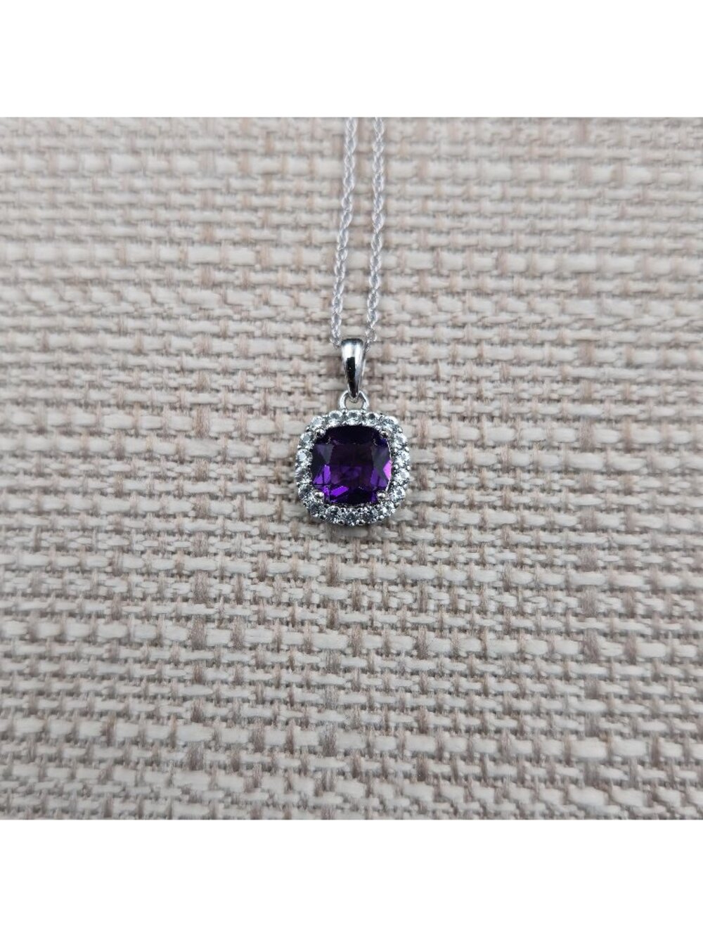 18 Inch Sterling Silver Natural Amethyst Halo Topaz Pendant Necklace A7563